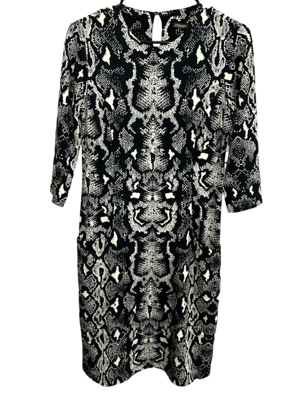 J. McLaughlin Small Black White Snake Print Sheath Dress Statement Style